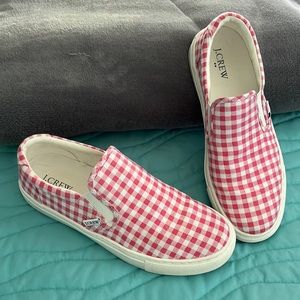 J Crew pink/white gingham sneakers